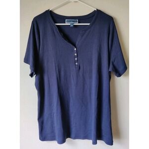 Karen Scott Women's Plus Short Sleeve Henley Top Royal Blue 100% Cotton Size 1X
